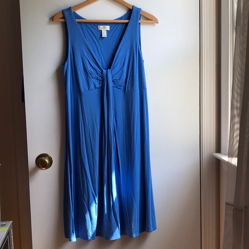 Loft Sky Blue Front Knot Midi Tank Dress cotton Blend size 8 side zip or pull on
